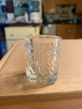 Vintage Coronet Clear Glass Grape Leaf Toothpick Holder /Shot Glass